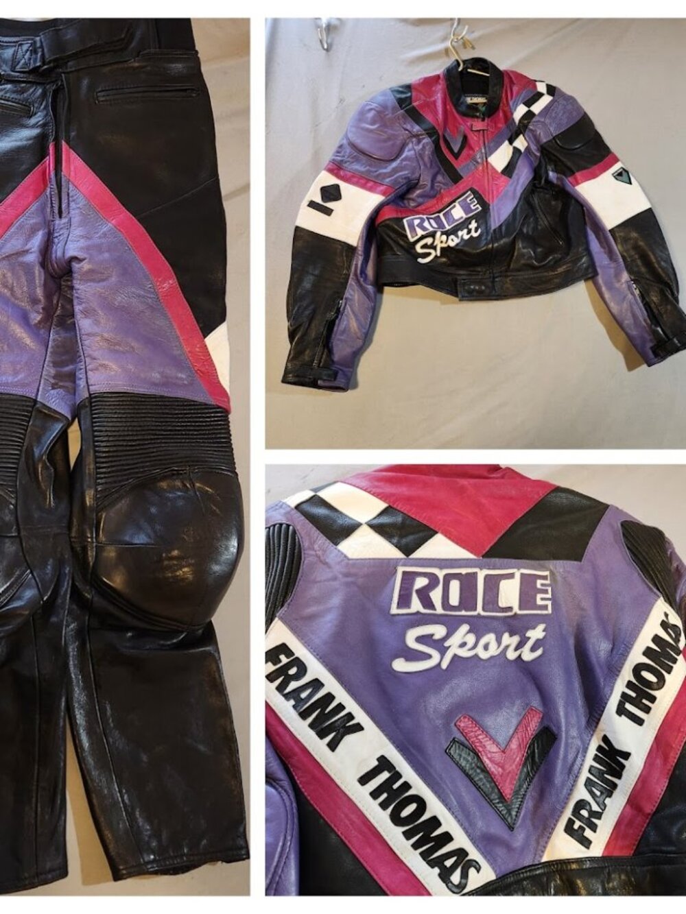 Vintage Frank Thomas Race Sport 2pc Motorcycle Racing Suit Colorblock Leather